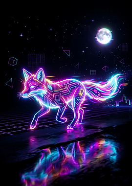 Neon Fox in Cyberpunk Cityscape