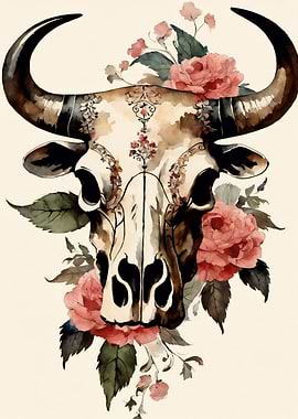 Floral Bull Skull