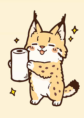 Cute Lynx Holding Toilet Paper