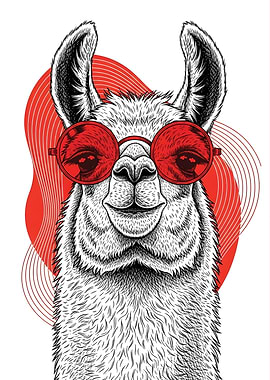 Llama Wearing Red Sunglasses