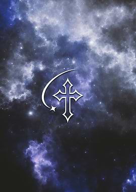 Christian Faith Jesus Cross with Star Ethereal Sci Fi Space Galaxy Nebula