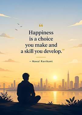 Man meditating at sunset cityscape