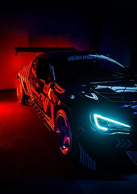 Tuned Sports Car with Neon Lights