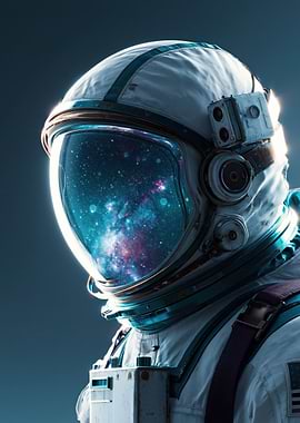 Astronaut Helmet Reflecting Galaxy