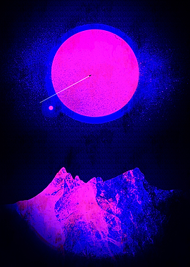 Cosmic Mountain Landscape with Pink Planet