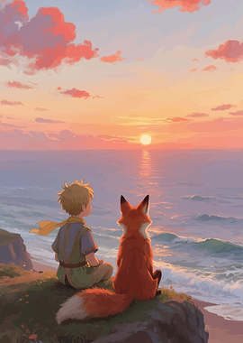 The Little Prince and the Fox at Sunset