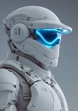 Futuristic White Soldier with Blue Visor