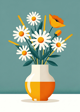 Vase of Daisies and Poppies