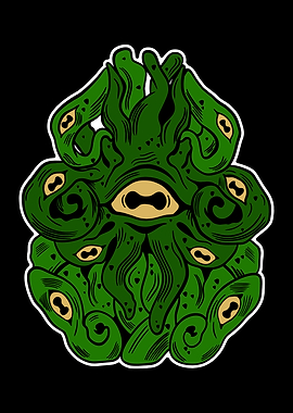 Green Tentacle Monster with Eyes