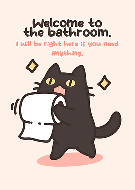 Cute Cat Holding Toilet Paper