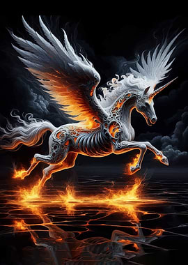 Fiery Skeleton Unicorn Pegasus