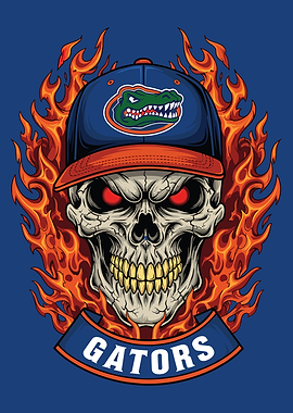 Flaming Gator Skull with Cap