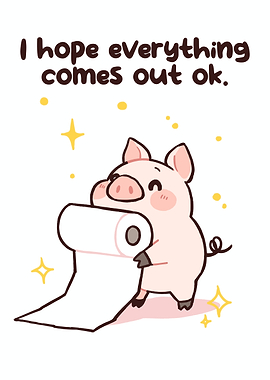 Cute Pig Holding Toilet Paper