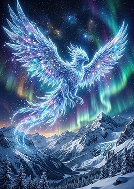 Ice Phoenix in Aurora Sky