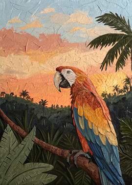 Macaw Parrot in Tropical Sunset