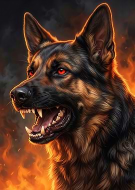 Fierce German Shepherd in Flames
