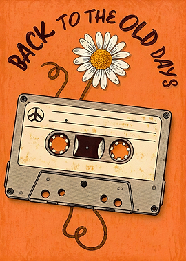 Retro Cassette Tape with Daisy and Peace Symbol