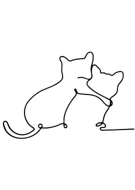 Two cats hugging, minimalist line art
