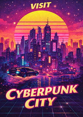 Cyberpunk City Retro Poster