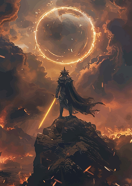 Warrior Under Fiery Sky