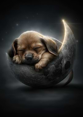Puppy Sleeping on the Moon
