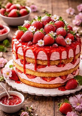 Strawberry Layer Cake with Fresh Berries
