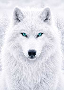 Majestic White Wolf with Blue Eyes