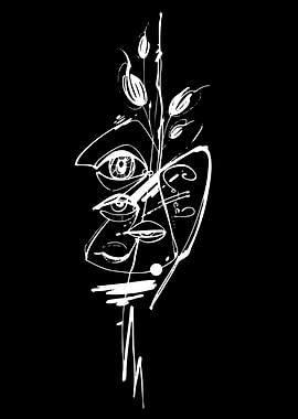 Abstract Face with Floral Elements