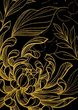 Golden Floral Pattern on Black