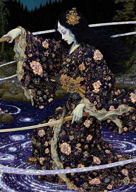 Samurai Woman in Floral Kimono