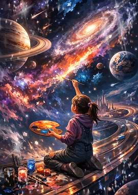 Girl Painting the Cosmos