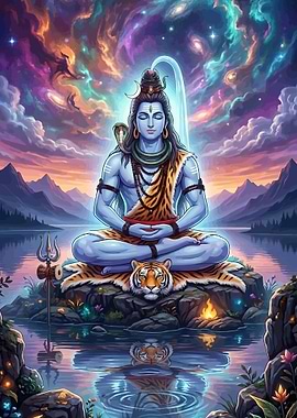 Lord Shiva Meditating in Cosmic Galaxy