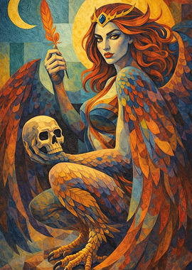 Griffin Mythical Winged Woman with Skull