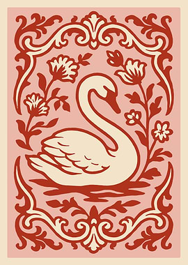 Elegant Swan with Floral Border