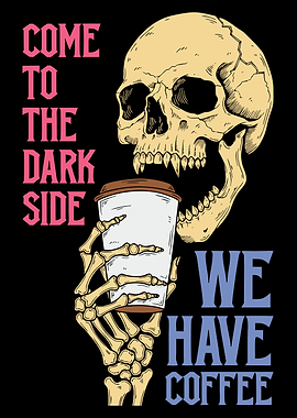 Skeleton holding coffee cup