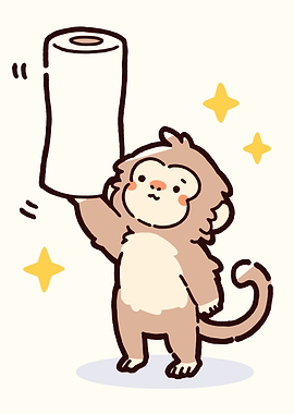 Cute Monkey Holding Paper Towels