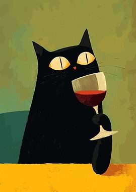 Black Cat Drinking Wine