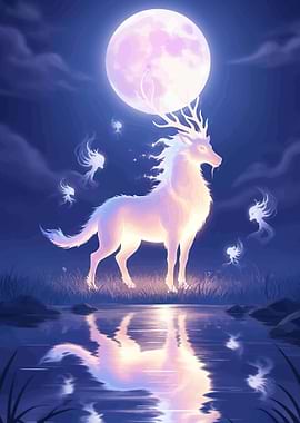 Mystical Deer Under a Full Moon
