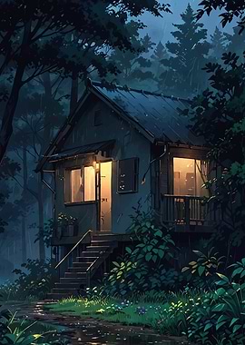 Cozy Cabin in Rainy Forest