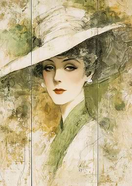 Elegant Woman Wearing Large White Hat