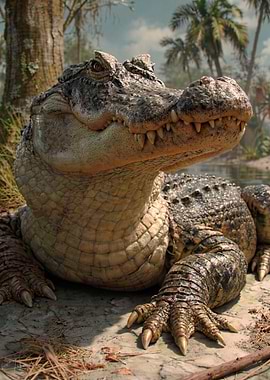 Close-up of an alligator in a swamp