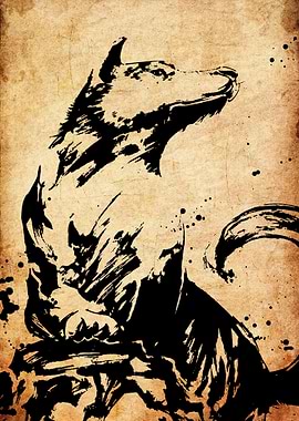 Ink Wash Wolf Portrait