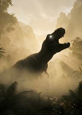 Tyrannosaurus Rex in Misty Jungle