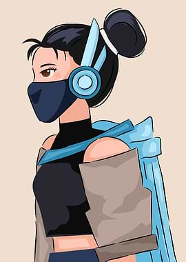 Cyberpunk Anime Girl with Mask and Headphones