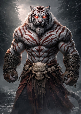 Warrior White Tiger with Glowing Eyes