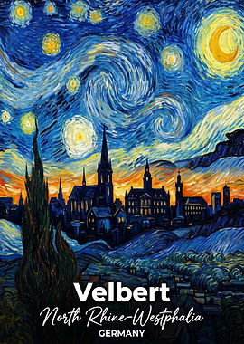 Velbert Germany Cityscape in Starry Night