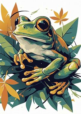 Stylized Frog on Leaves