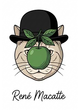 Surreal Cat with Apple and Bowler Hat