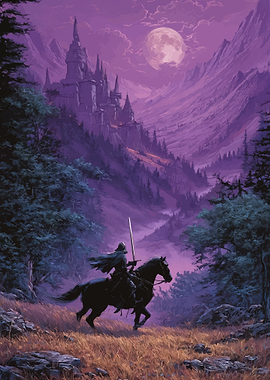 Knight on horseback before a castle