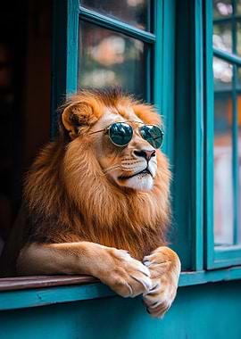 Lion wearing sunglasses
